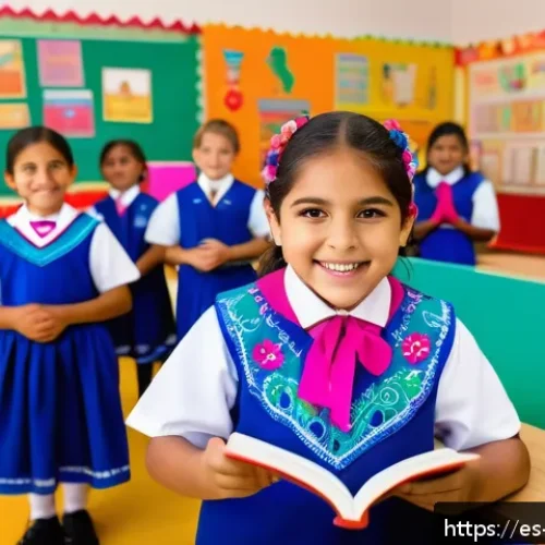 독서지도사 해외 사례 분석 - A vibrant classroom scene in a Mexican school where a diverse group of elementary students, dressed ...