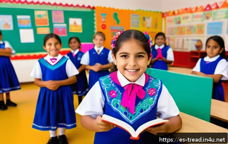 독서지도사 해외 사례 분석 - A vibrant classroom scene in a Mexican school where a diverse group of elementary students, dressed ...